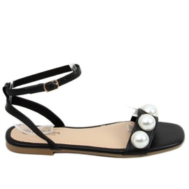 Black women's sandals with pearls H19 Black