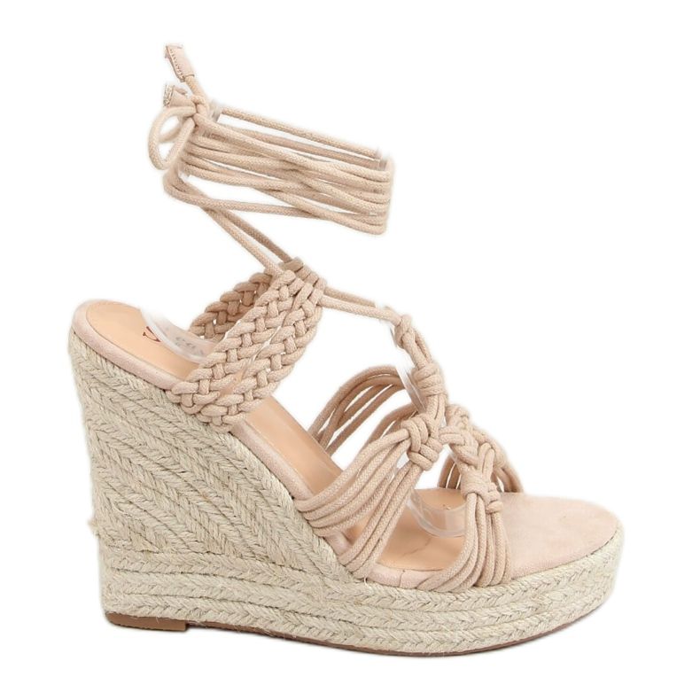 Espadrilles on a wedge braided boho beige M319P Nude
