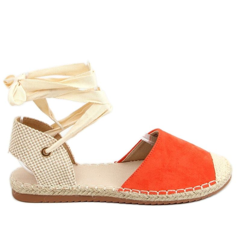 Orange H-107 Orange espadrilles tied with ankles beige