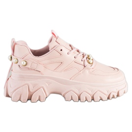 SHELOVET Pink Sneakers With Pearls SHELOVET Pink Sneakers With Pearls