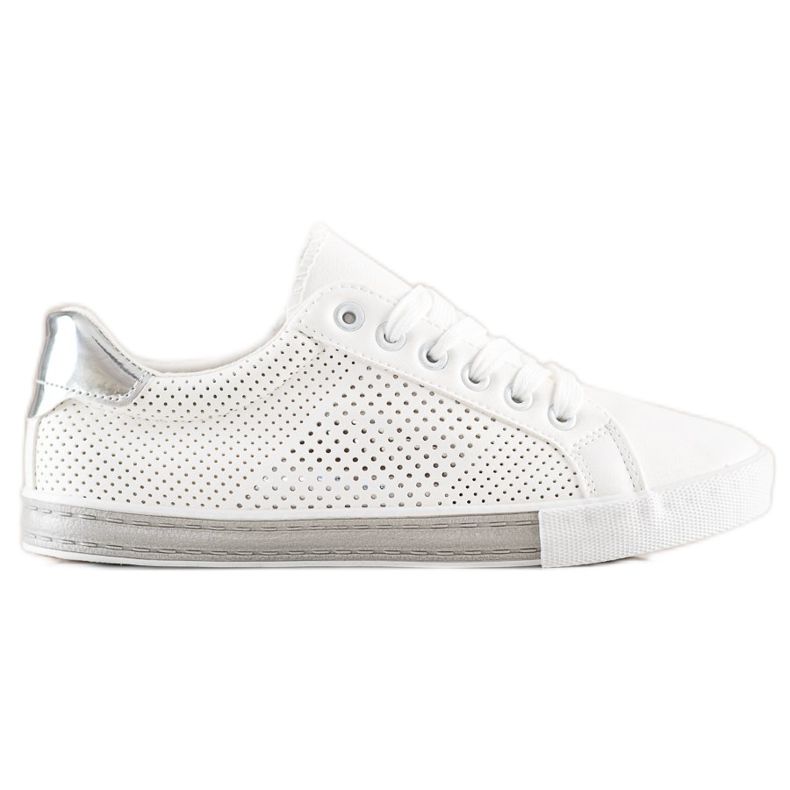 SHELOVET Openwork Sneakers With A Silver Insert white