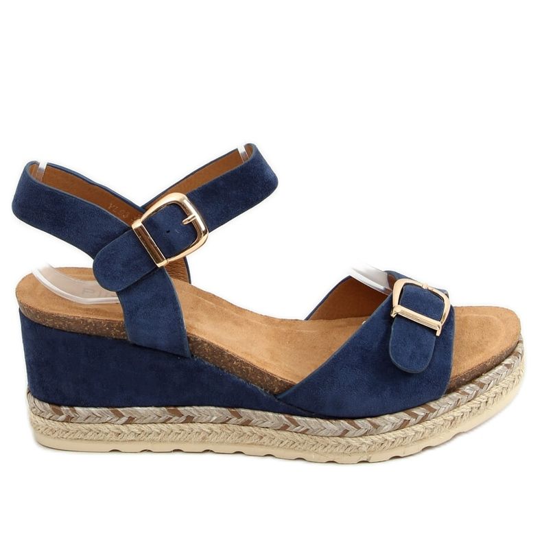 YL93 Navy blue espadrilles on wedges