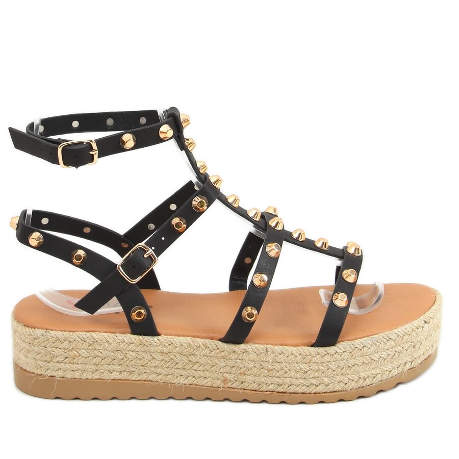 Black Espadrille Sandals with Studs Fashionable Shoes