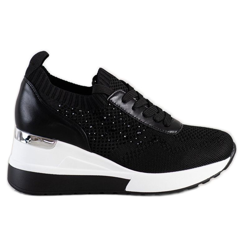 SHELOVET Wedge Sneakers With Crystals black