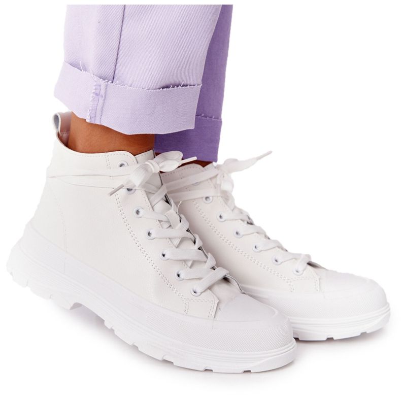 Women's White Trissy Leather Sneakers On A Large Sole