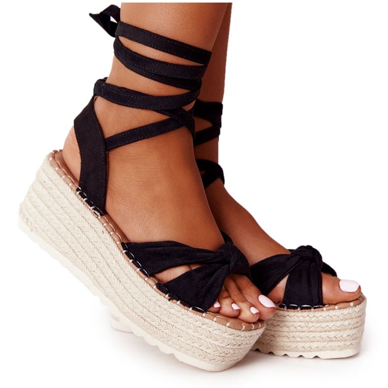 PS1 Tied Sandals On A Braided Black La Palma Platform beige