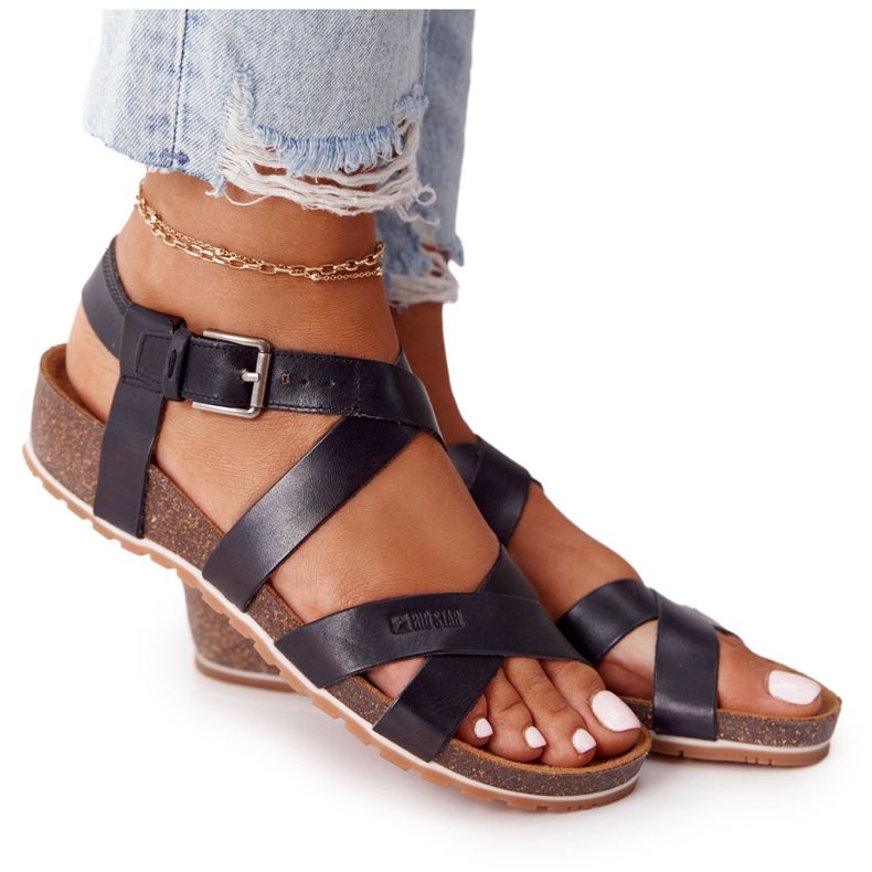 Black Sandals On The Cork Sole Big Star DD274A009 Black Sandals On The Cork Sole Big Star DD274A009