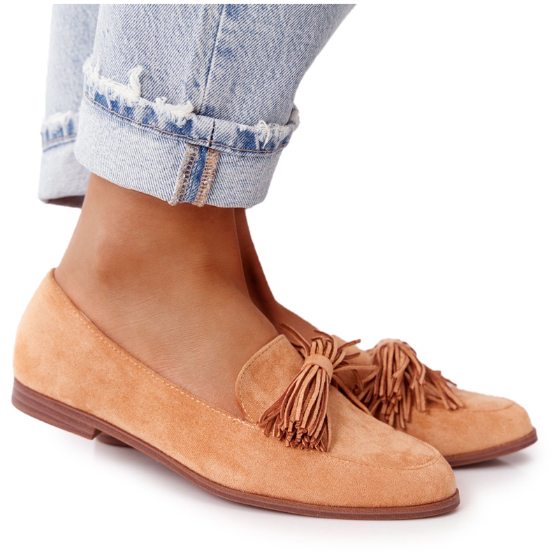 EVE Fringed Suede Loafers Camel Alicante brown