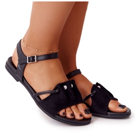 EVE Elegant Suede Sandals With Sequins Black Vitoria EVE Elegant Suede Sandals With Sequins Black Vitoria