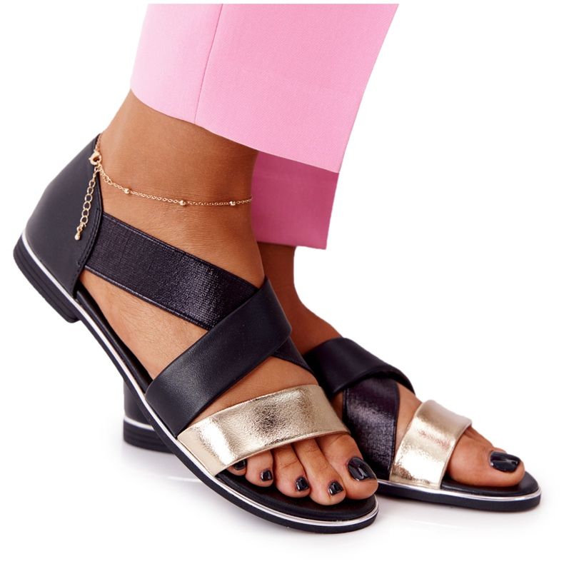 Gold and Black Ribbed Sandals