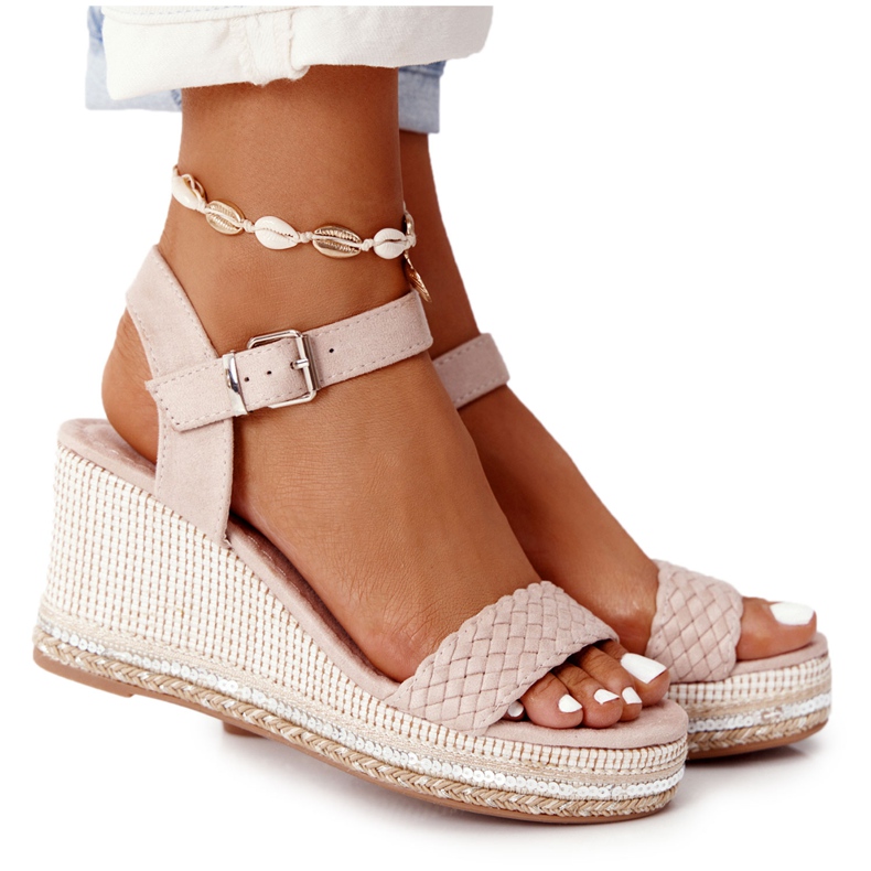 PG1 Beige Scilla Wedge Sandals With Sequins