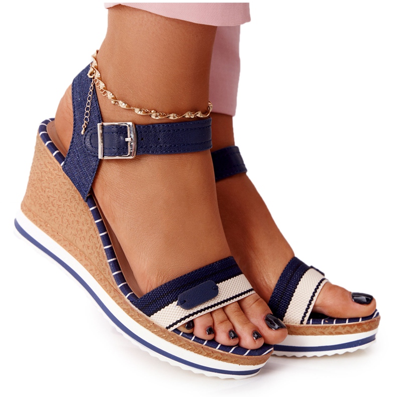 PG1 Navy Blue Tropical Wedge Sandals beige brown