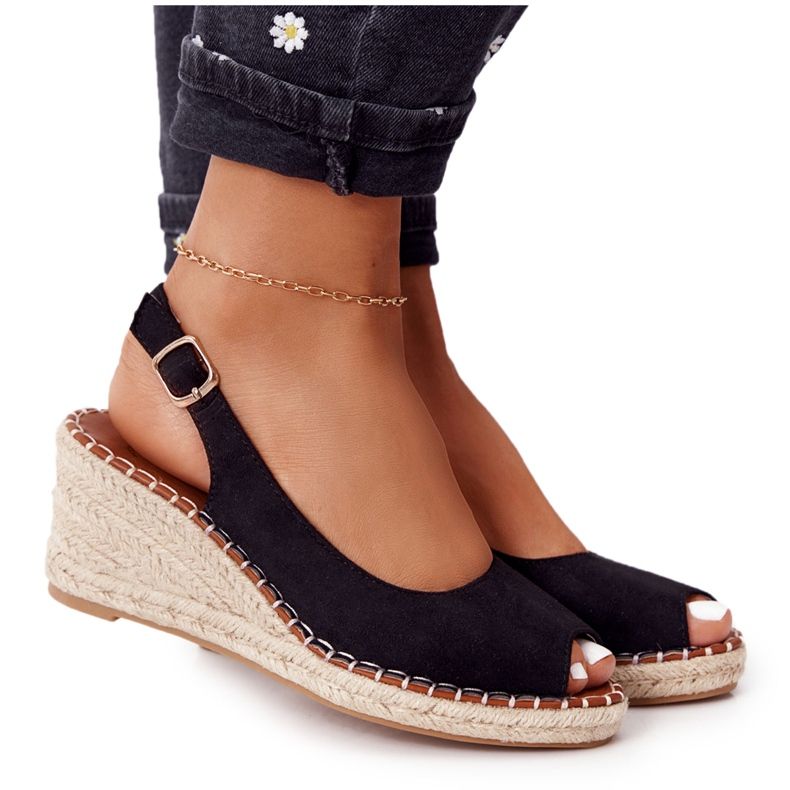 PG1 Black Sandals On A Wedge With Braided Black Las Palomas beige