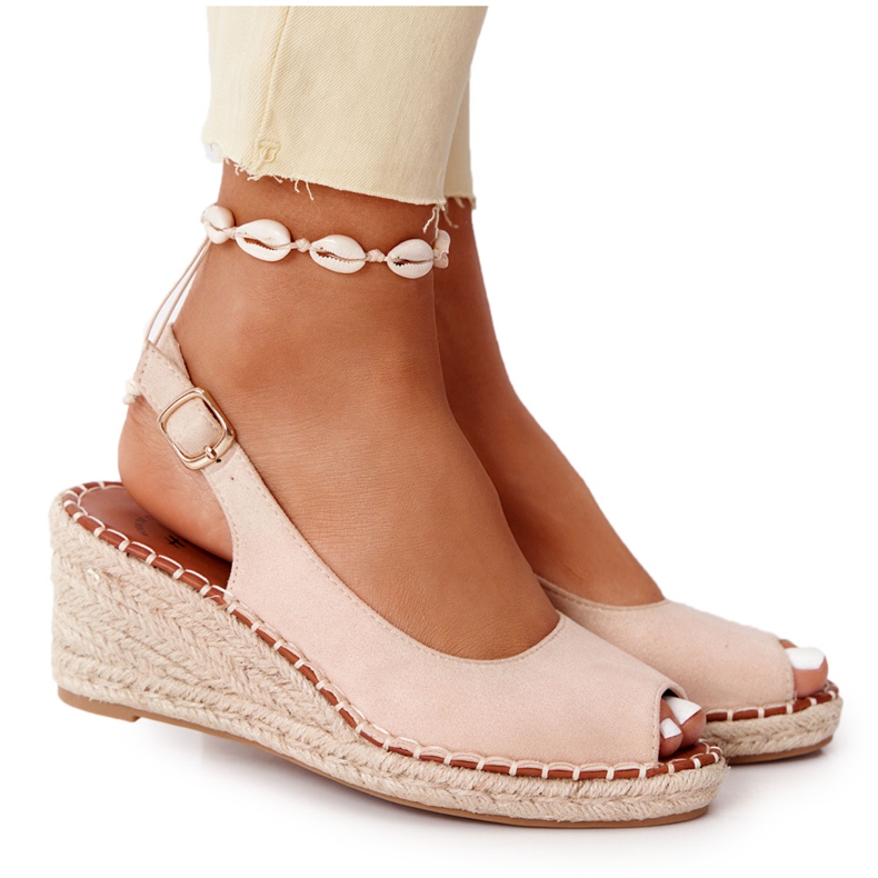 PG1 Beige Wedge Sandals With Braided Beige Las Palomas