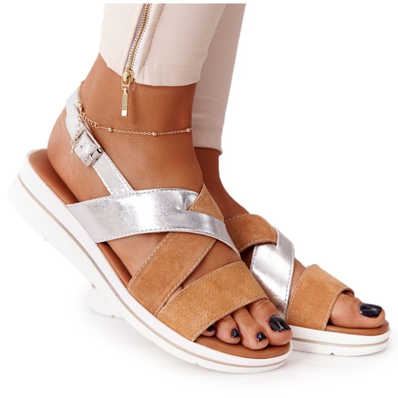 Suede sandals Sergio Leone SK039 Beige and Silver