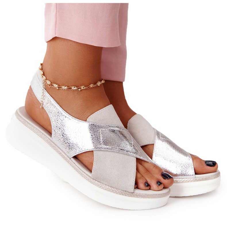 Slip-On Sandals On The Sergio Leone SK029 Platform White-Silver