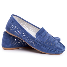 S.Barski Women's Loafers with openwork leather Navy Blue Salem