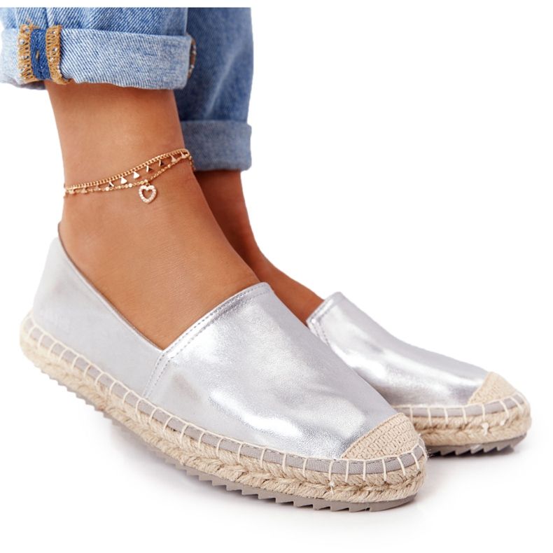 Leather Espadrilles On A Braided Sole Big Star HH274504 Silver