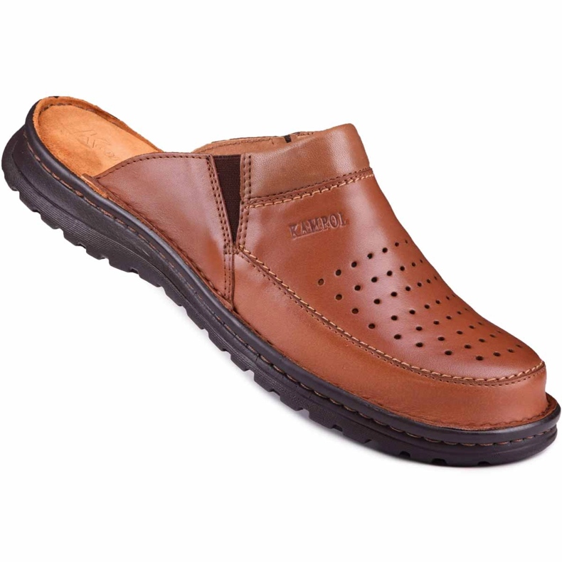 Men's leather slippers 219 Kampol brown Men's leather slippers 219 Kampol brown