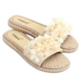 Slippers with beige flowers LS003 Beige