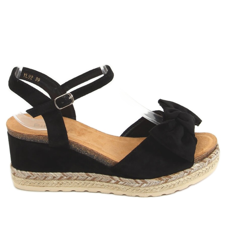 Black Espadrilles on a wedge with a bow YL92 Black