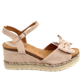 Beige espadrilles on wedges with a bow YL92 Beige