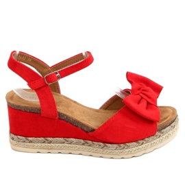 Espadrilles on a wedge with a bow, red YL92 Red