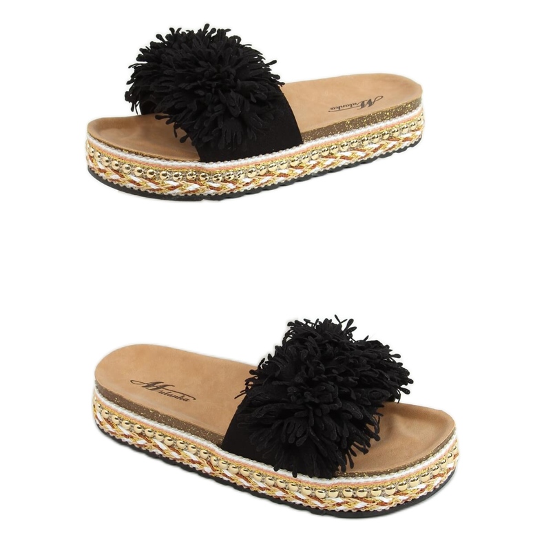 Black 2260 Black slippers on the decorated sole