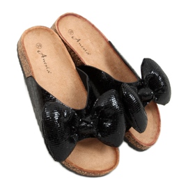 Black Mickey slippers with a bow N-79 Black