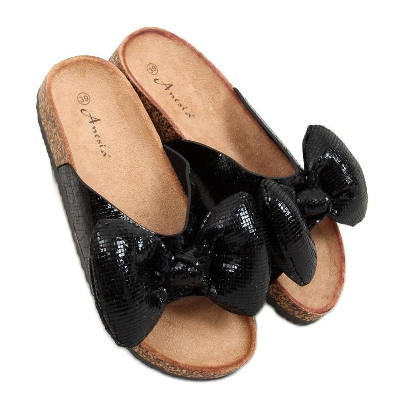 Black Mickey slippers with a bow N-79 Black