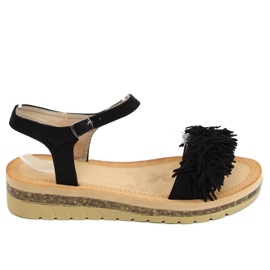 Black sandals with fringes JN315 Black