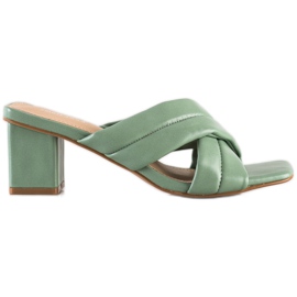 Small Swan Elegant Eco Leather Slippers green Small Swan Elegant Eco Leather Slippers green