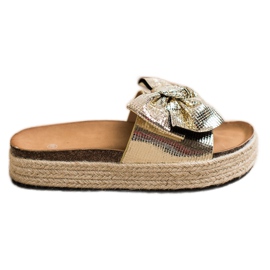 SHELOVET Shiny Slippers With A Bow golden