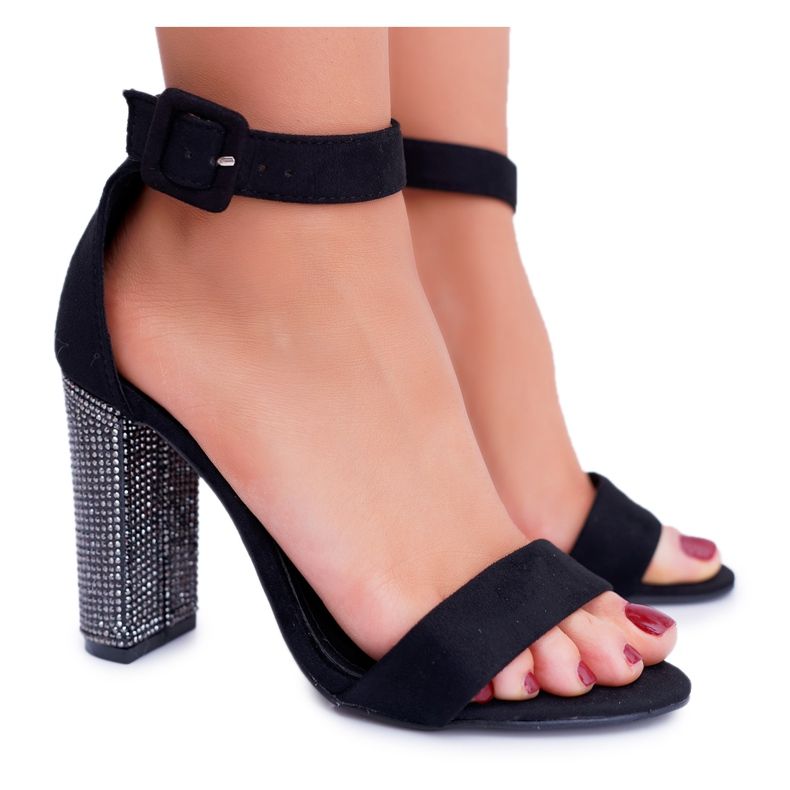 Black Sandals On A Bar With Cubic Zirconia Lu Boo silver