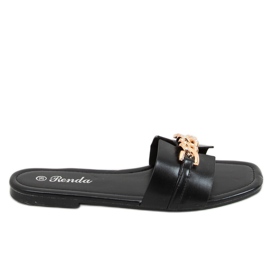 Black Slippers with a decorative chain 35-230 Black