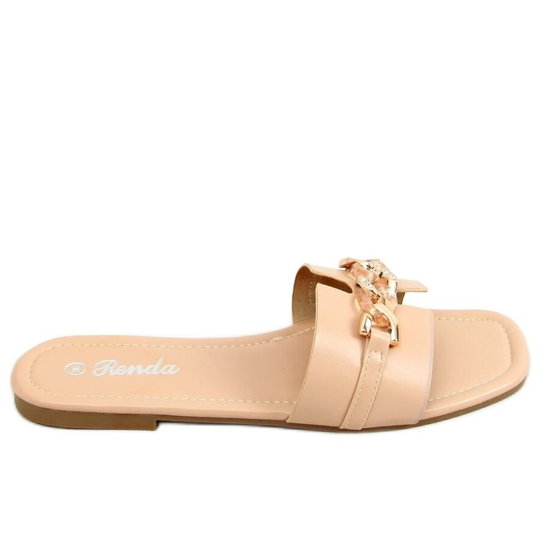 Beige slippers with a decorative chain 35-230 Beige