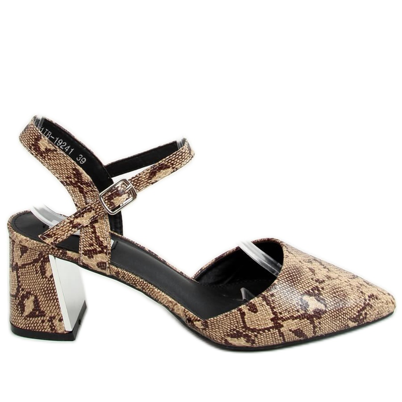 Pumps with an open heel snake 1JB-19241 Snake beige brown