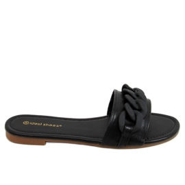 Black Slippers with a chain 7857 Black