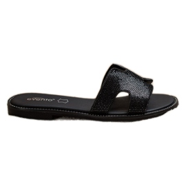 Evento Black slippers with crystals