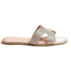 SHELOVET Stylish Slippers With Cubic Zirconia silver