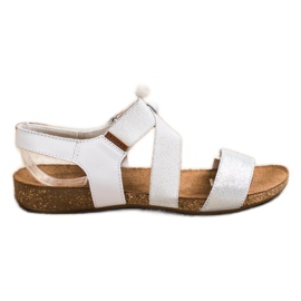 SHELOVET Leather Sandals With Glitter silver