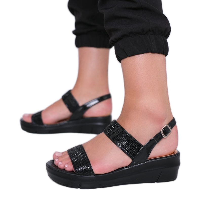 Black Sweet Rasp wedge sandals
