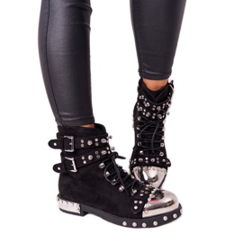 Women's Warm Boots With Rhinestones Suede Black Lu Boo