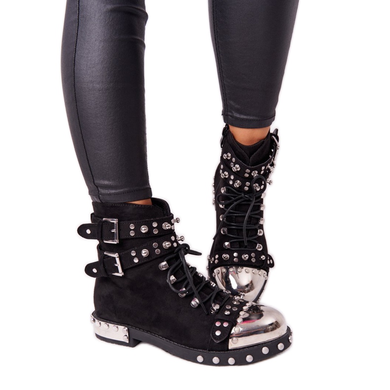 Women's Warm Boots With Rhinestones Suede Black Lu Boo