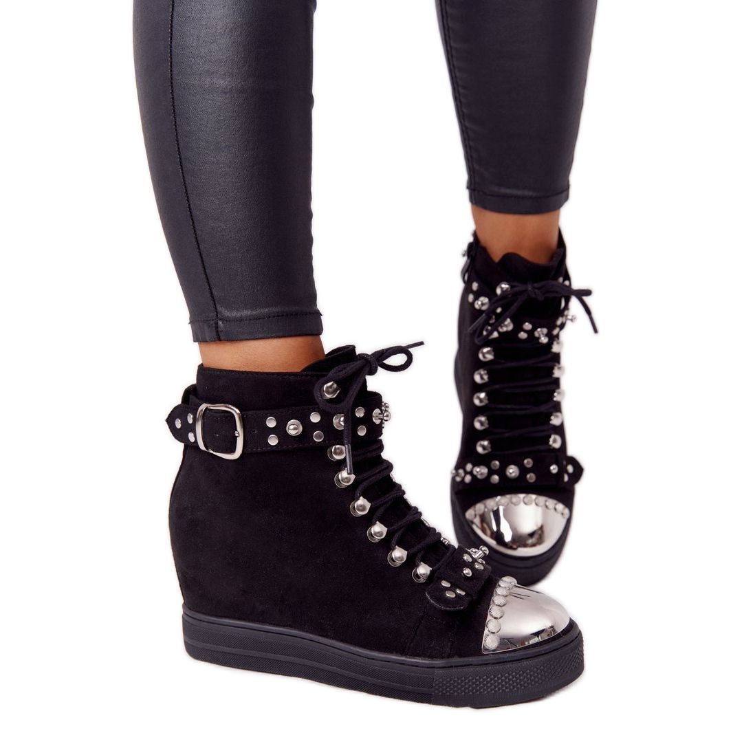 Black Suede Black Lu Boo Wedge Boots With Rhinestones KeeShoes