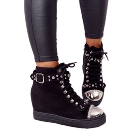 Black Suede Black Lu Boo Wedge Boots With Rhinestones