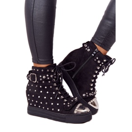 Black Suede Black Lu Boo Wedge Boots With Rhinestones