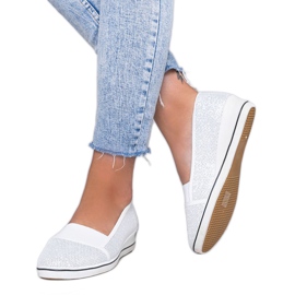 White shiny ballerinas on the Glam Star wedge heel