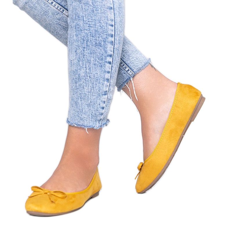 Mustard ballerinas with a bow Angelina yellow