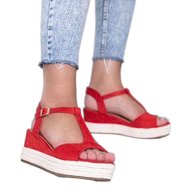 Kima's red wedge sandals